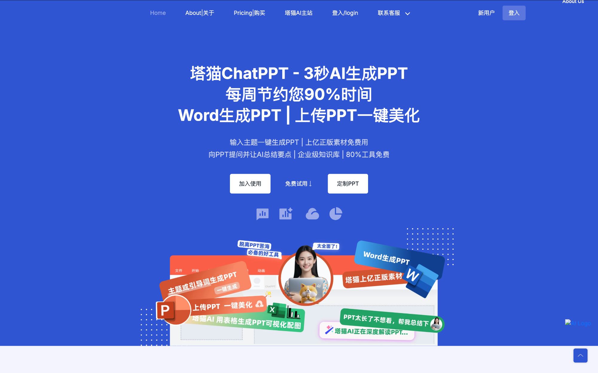 塔猫ChatPPT 中文AI PPT工具界面截图